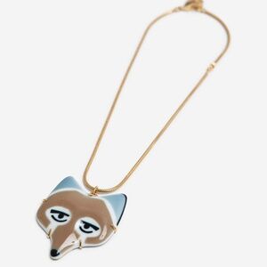 Andres Gallardo & Sargadelos Ceramic Porcelain Brass Fox Necklace Pendant Large